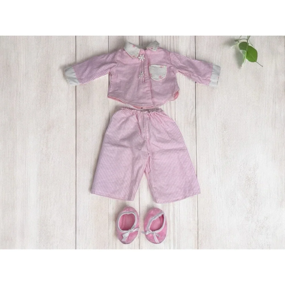 Pink Pajama Set With Snow Flake Buttons And Pink Slippers‎ For 18